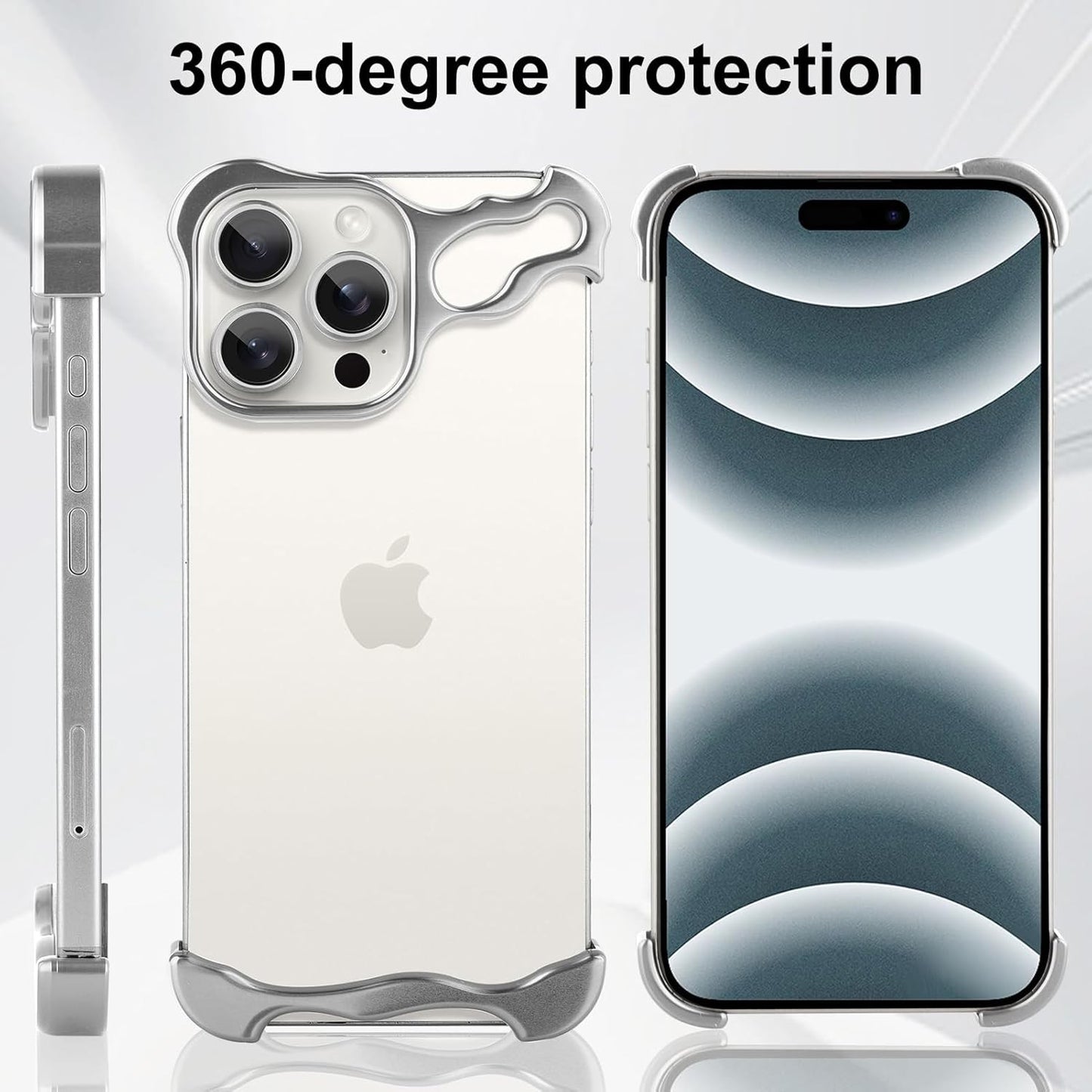 Husa Metalica Compatibila cu iPhone 16 Pro, Protectie pentru Colturile Telefonului si Camera, Aliaj, Antisoc, Antizgariere, Argintiu