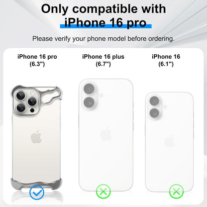 Husa Metalica Compatibila cu iPhone 16 Pro, Protectie pentru Colturile Telefonului si Camera, Aliaj, Antisoc, Antizgariere, Argintiu