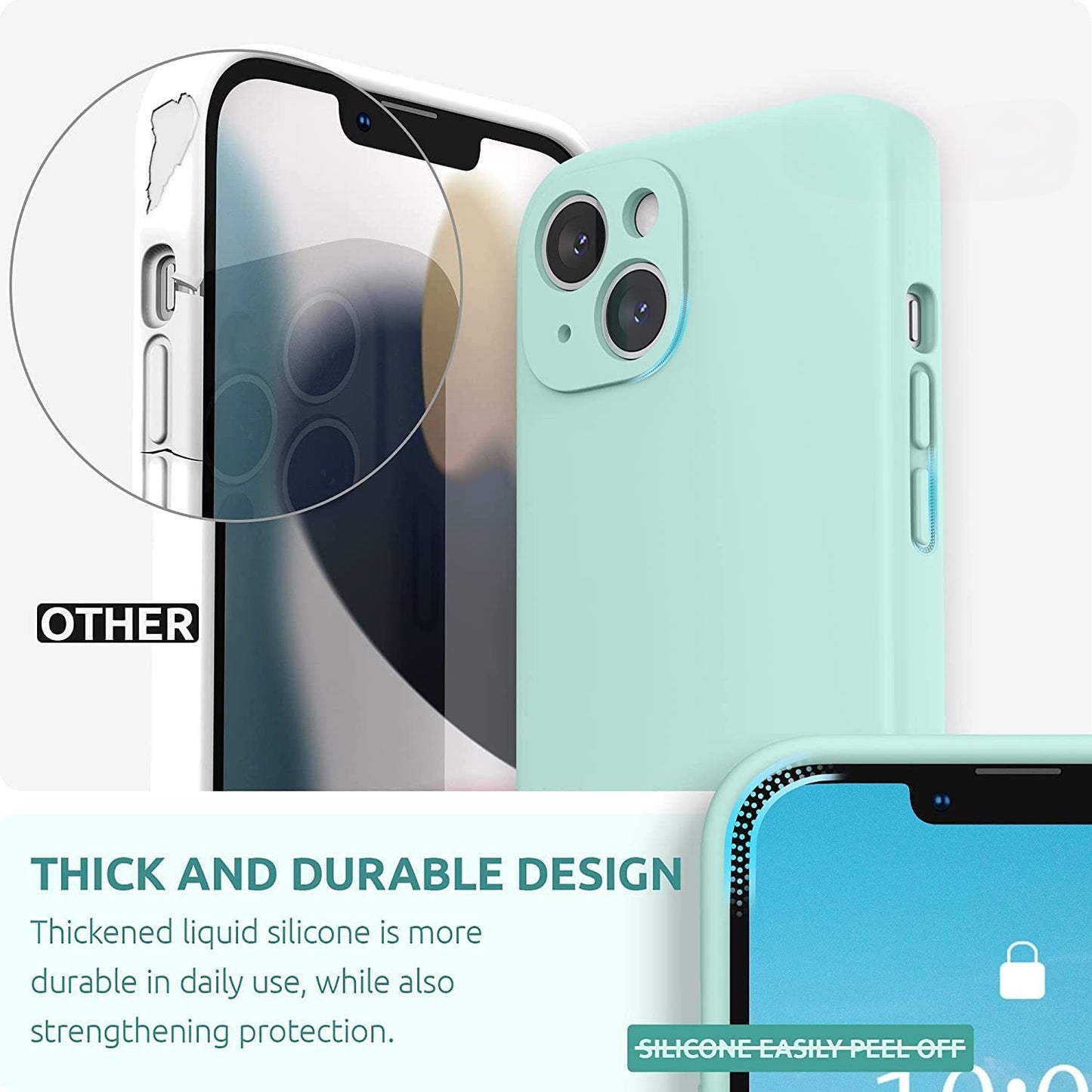 Husa pentru Apple iPhone 14, Liquid Silicone, cu Microfibra pe interior, Protectie Antisoc, Light Cyan