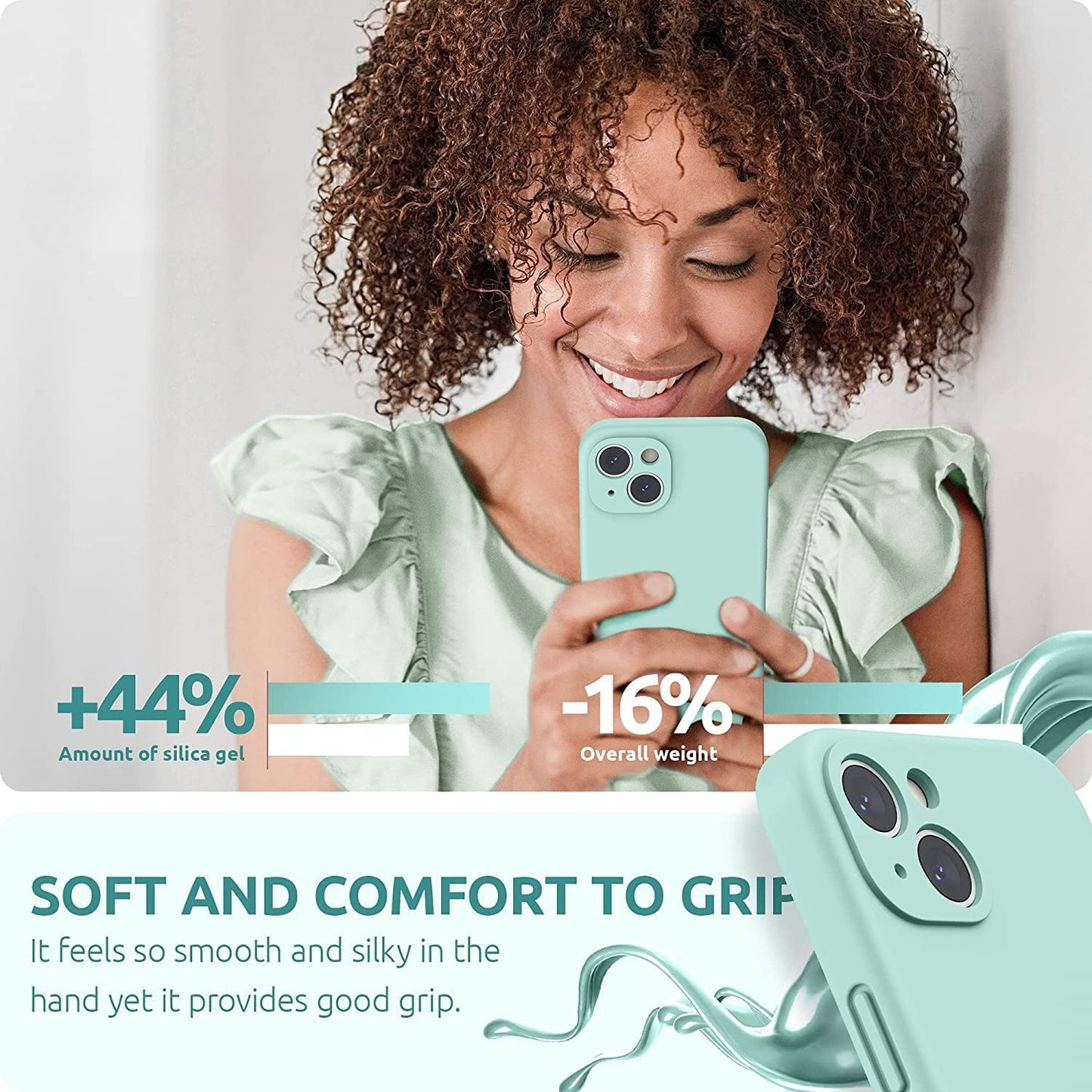 Husa pentru Apple iPhone 14, Liquid Silicone, cu Microfibra pe interior, Protectie Antisoc, Light Cyan