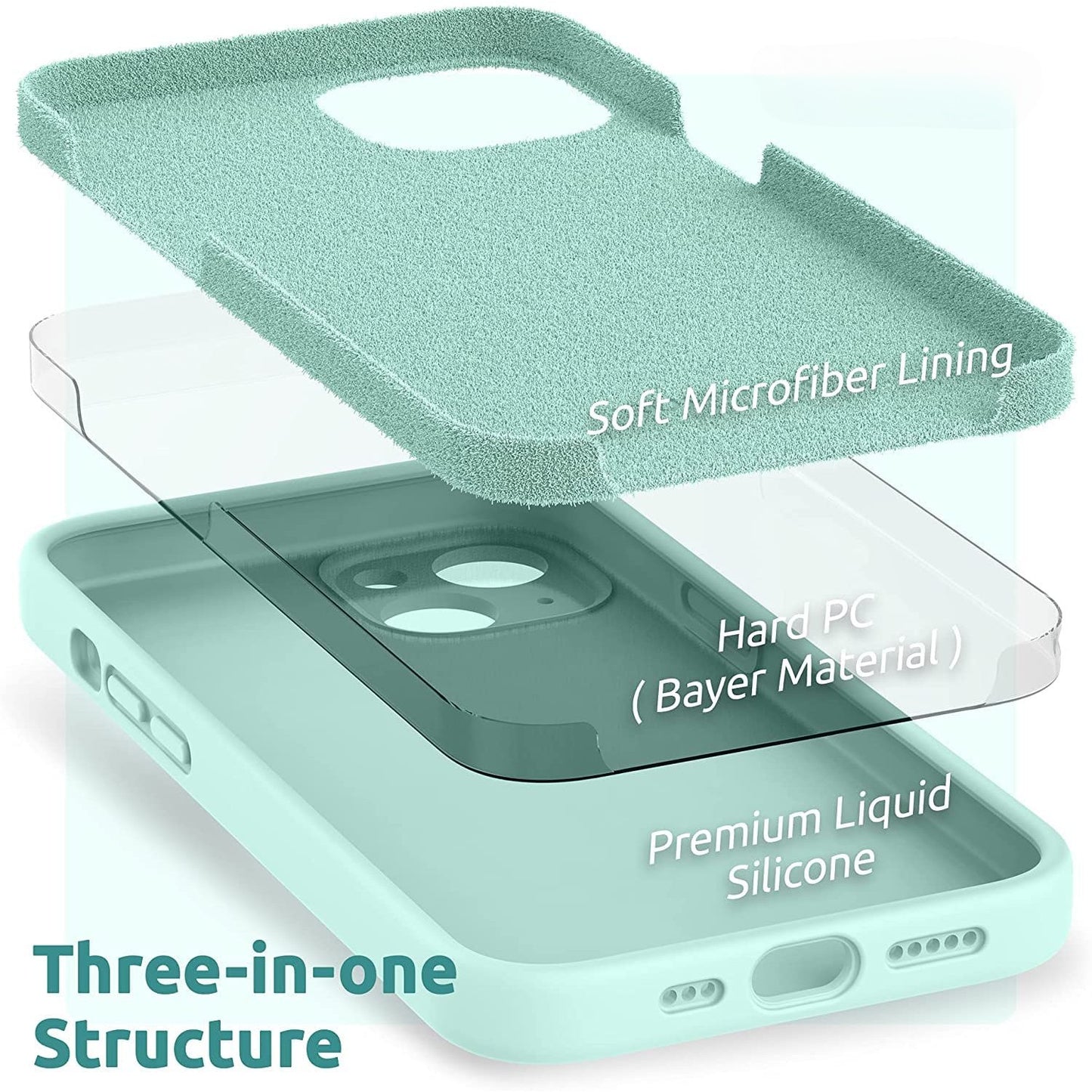 Husa pentru Apple iPhone 14, Liquid Silicone, cu Microfibra pe interior, Protectie Antisoc, Light Cyan