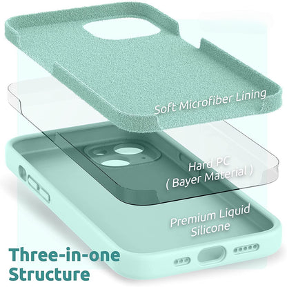 Husa pentru Apple iPhone 14, Liquid Silicone, cu Microfibra pe interior, Protectie Antisoc, Light Cyan