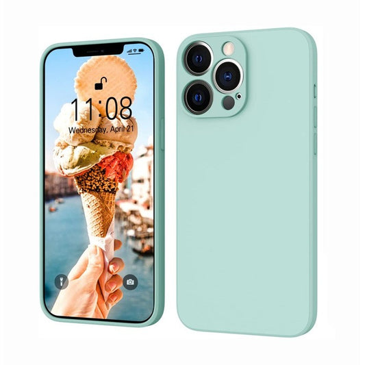 Husa pentru Apple iPhone 14, Liquid Silicone, cu Microfibra pe interior, Protectie Antisoc, Light Cyan