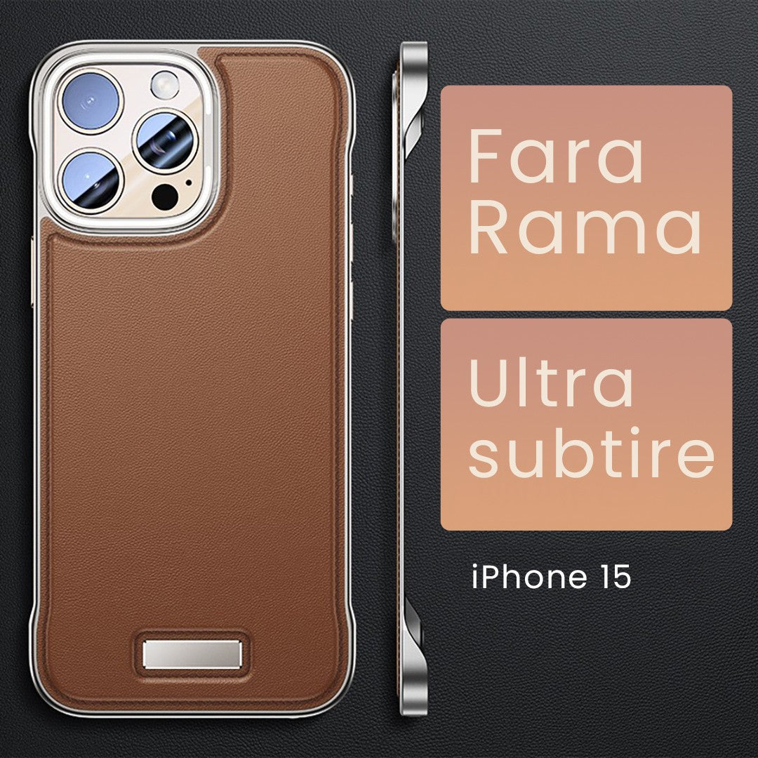 Husa pentru iPhone 15, husa de protectie pentru telefon, Design Modern fara margini, din Piele PU, Subtire, Maro