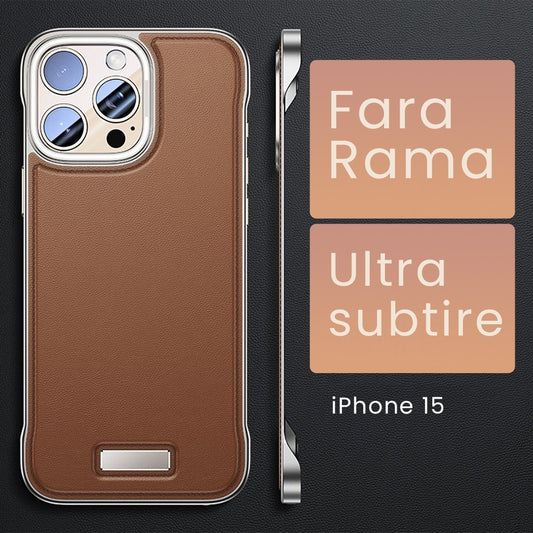 Husa pentru iPhone 15, husa de protectie pentru telefon, Design Modern fara margini, din Piele PU, Subtire, Maro