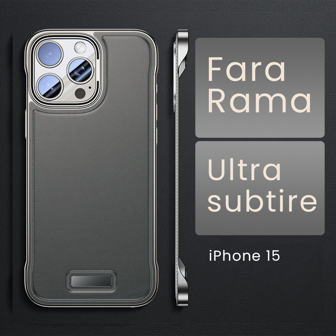 Husa pentru iPhone 15, husa de protectie pentru telefon, Design Modern fara margini, din Piele PU, Subtire, Gri