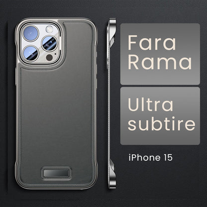 Husa pentru iPhone 15, husa de protectie pentru telefon, Design Modern fara margini, din Piele PU,  Subtire, Gri