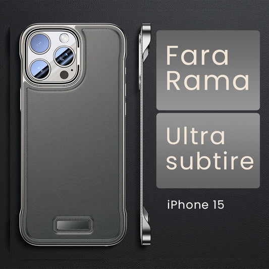 Husa pentru iPhone 15, husa de protectie pentru telefon, Design Modern fara margini, din Piele PU,  Subtire, Gri