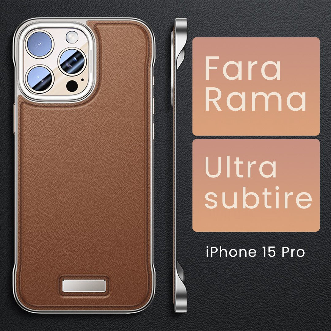 Husa pentru iPhone 15 Pro, husa de protectie pentru telefon, Design Modern fara margini, din Piele PU, Subtire, Maro