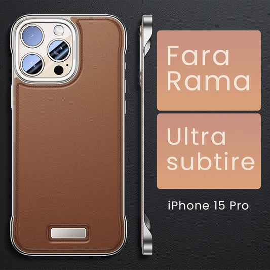 Husa pentru iPhone 15 Pro, husa de protectie pentru telefon, Design Modern fara margini, din Piele PU, Subtire, Maro