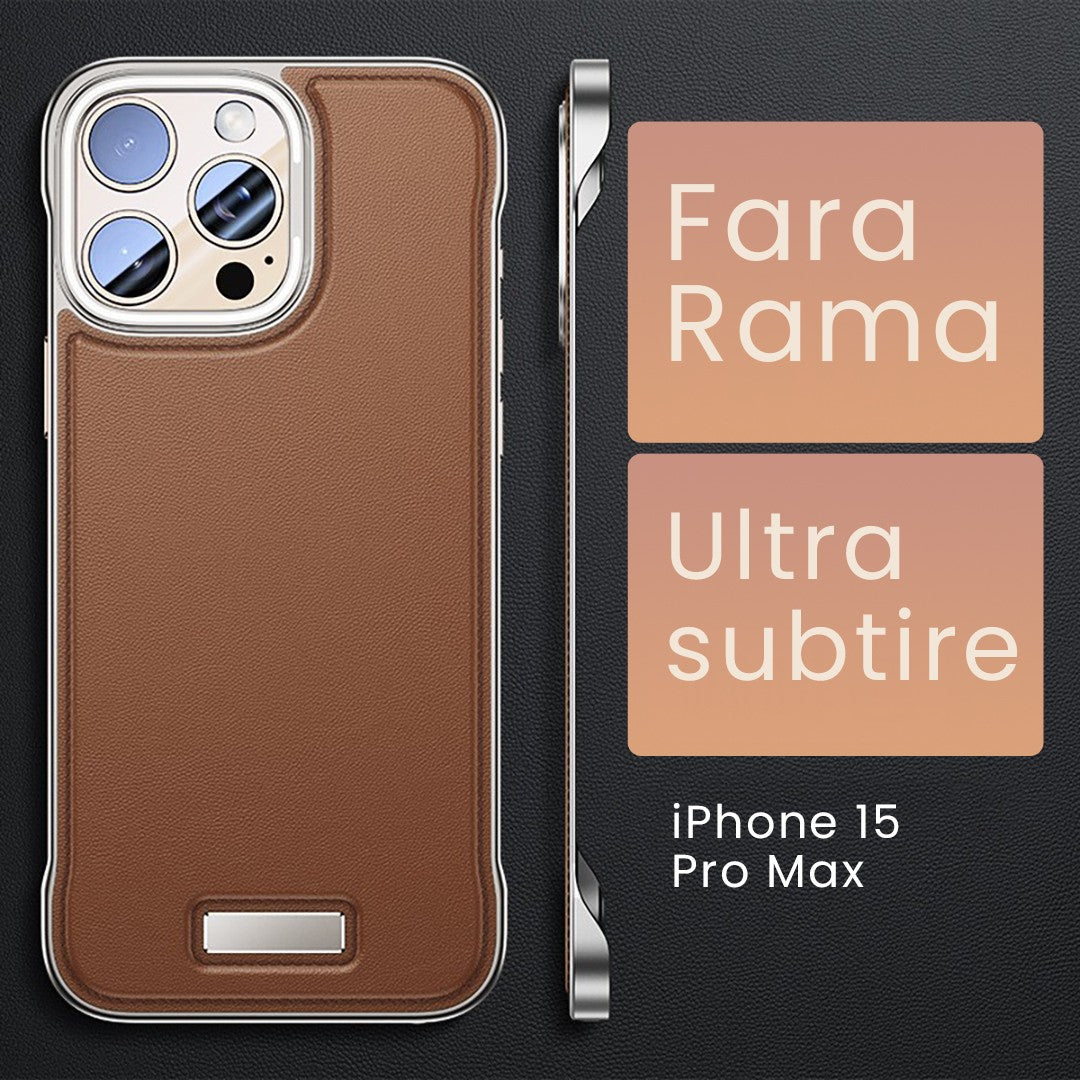 Husa pentru iPhone 15 Pro Max, husa de protectie pentru telefon, Design Modern fara margini, din Piele PU, Subtire, Maro