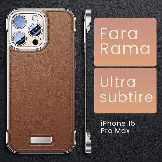 Husa pentru iPhone 15 Pro Max, husa de protectie pentru telefon, Design Modern fara margini, din Piele PU, Subtire, Maro