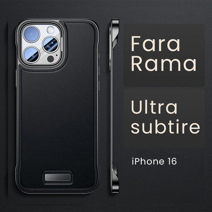 Husa pentru iPhone 16, husa de protectie pentru telefon, Design Modern fara margini,din Piele PU,  Subtire, Negru