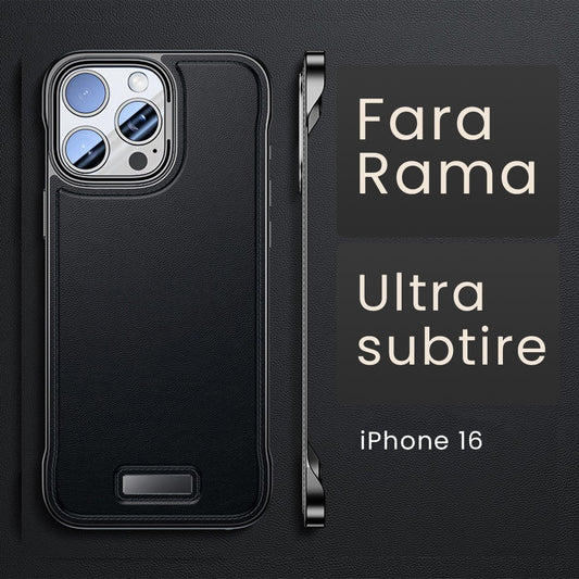 Husa pentru iPhone 16, husa de protectie pentru telefon, Design Modern fara margini,din Piele PU,  Subtire, Negru