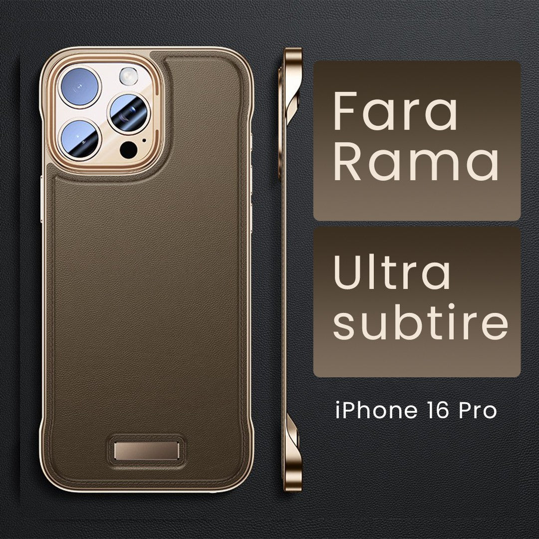 Husa pentru iPhone 16 Pro, husa de protectie pentru telefon, Design Modern fara margini, din Piele PU, Subtire, Desert Gold
