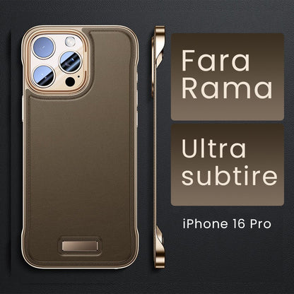 Husa pentru iPhone 16 Pro, husa de protectie pentru telefon, Design Modern fara margini, din Piele PU, Subtire, Desert Gold