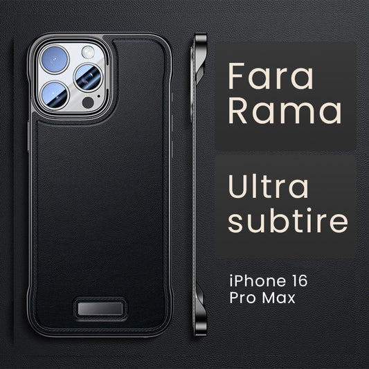 Husa pentru iPhone 16 Pro Max, husa de protectie pentru telefon, Design Modern fara margini, din Piele PU, Subtire, Negru