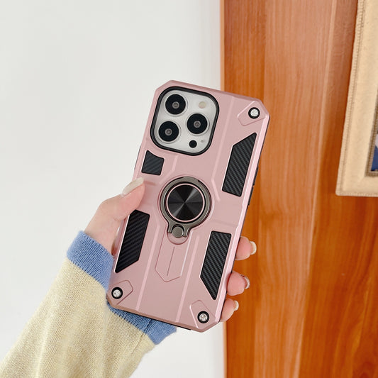 Husa protectie compatibila cu Apple iPhone 13 Pro Defender Model 5 cu suport prindere inel,Roz Auriu