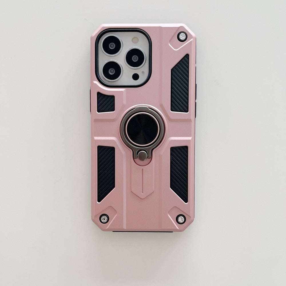 Husa protectie compatibila cu Apple iPhone 13 Pro Defender Model 5 cu suport prindere inel,Roz Auriu