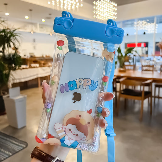 Husa subacvatica Fruity Waterproof, Snowproof, Universala, Impermeabila, cu Snur, pentru telefon sau documente, Happy Boy, Bleu