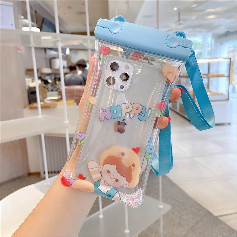 Husa subacvatica Fruity Waterproof, Snowproof, Universala, Impermeabila, cu Snur, pentru telefon sau documente, Happy Boy, Bleu