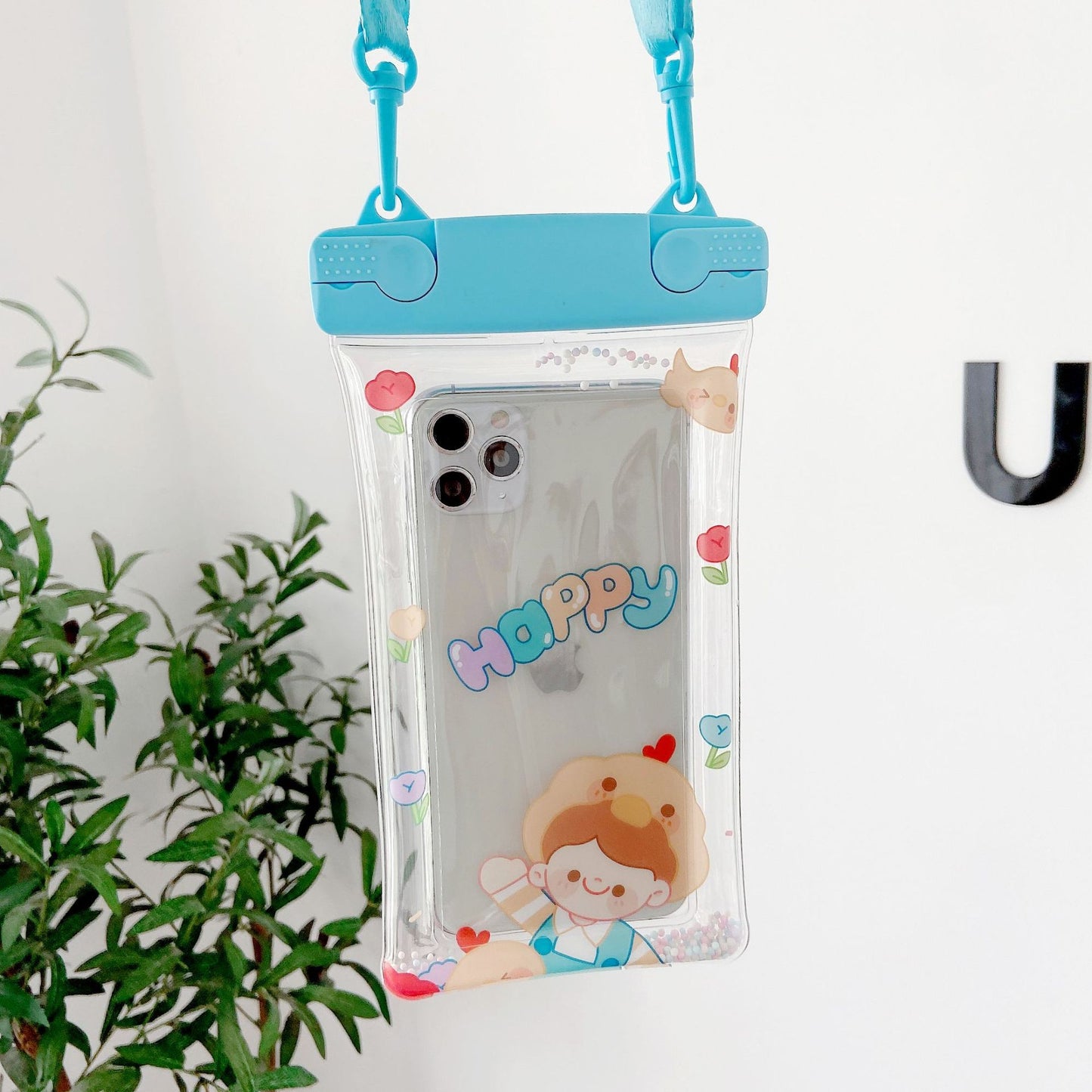 Husa subacvatica Fruity Waterproof, Snowproof, Universala, Impermeabila, cu Snur, pentru telefon sau documente, Happy Boy, Bleu