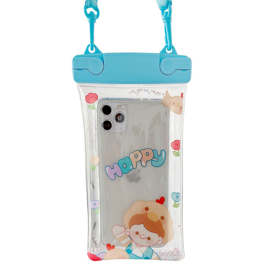 Husa subacvatica Fruity Waterproof, Snowproof, Universala, Impermeabila, cu Snur, pentru telefon sau documente, Happy Boy, Bleu
