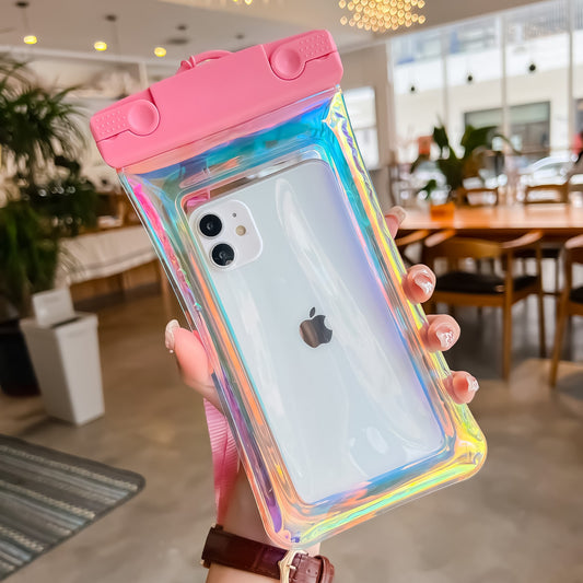 Husa subacvatica Holografica Waterproof, Snowproof, Universala, Impermeabila, cu Snur, pentru telefon sau documente, Roz