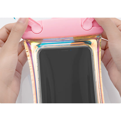 Husa subacvatica Holografica Waterproof, Snowproof, Universala, Impermeabila, cu Snur, pentru telefon sau documente, Roz