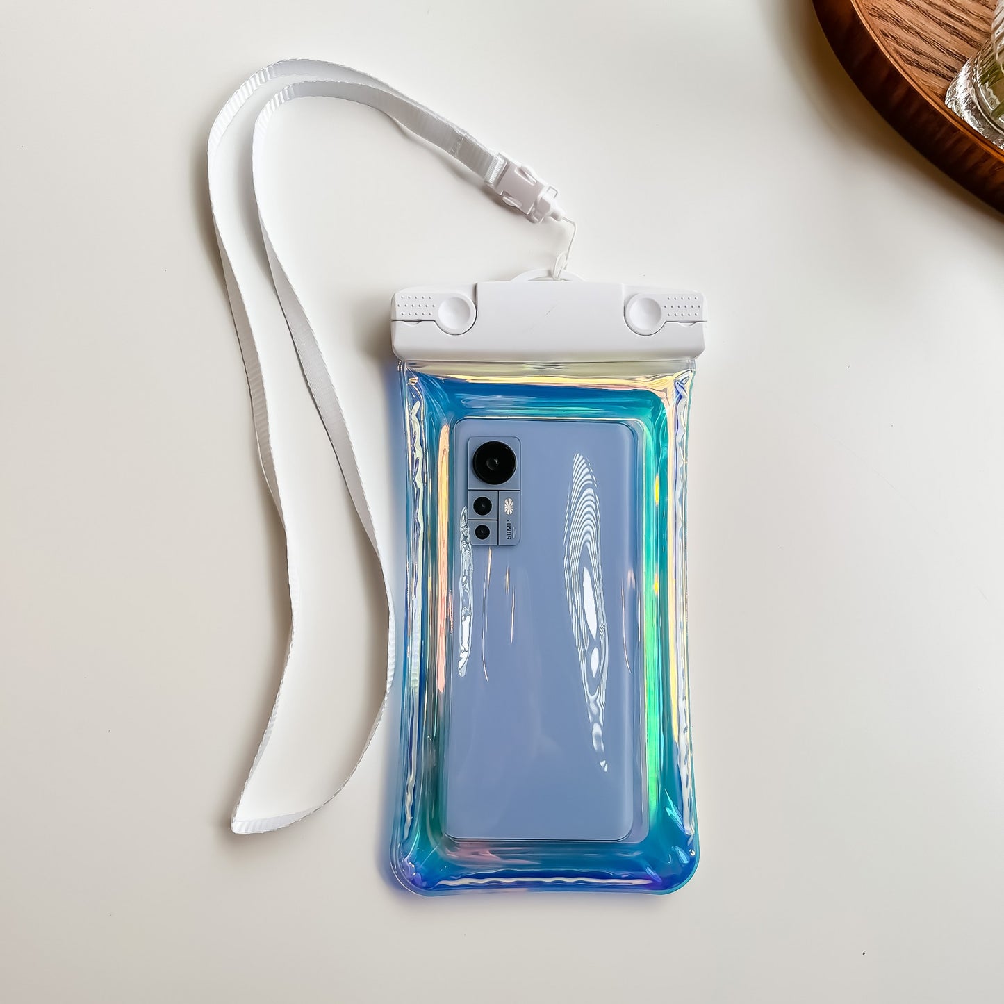 Husa subacvatica Holografica Waterproof, Snowproof, Universala, Impermeabila, cu Snur, pentru telefon sau documente, Alb