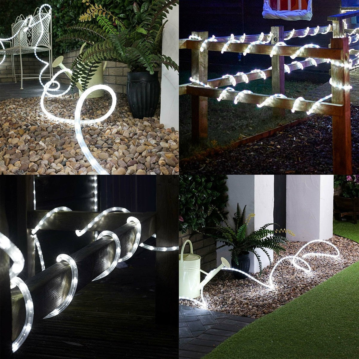 Instalatie Craciun, 100 m, 2400 Led-uri, Furtun Luminos, Alb rece, Transformator, 8 jocuri de lumini, Sectionabila, 220 V