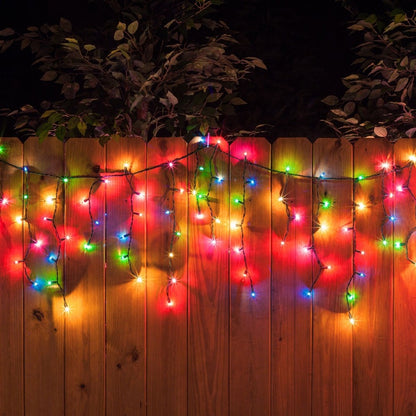 Instalatie Craciun, 20 m, 572 Led-uri ,Franjuri, Multicolor, 8 jocuri de lumini, Transformator cu telecomanda, Interconectabila, Prelungitor 5 m inclus, Fir Negru