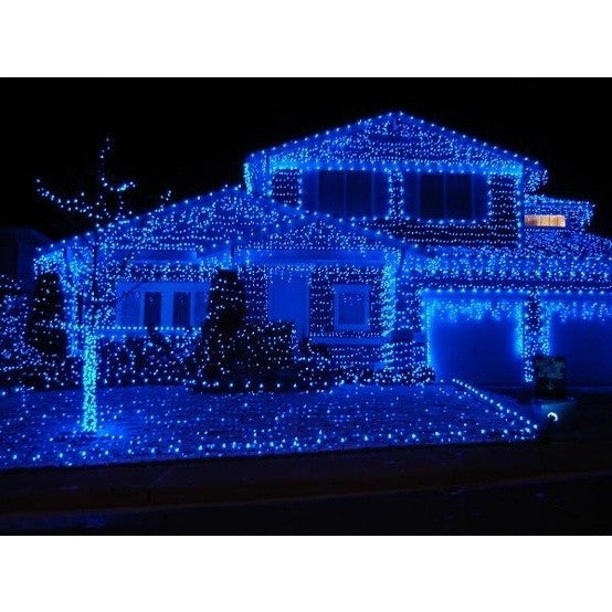 Instalatie Craciun, 30 m, 858 Led-uri ,Franjuri, Albastru, 8 jocuri de lumini, Transformator cu telecomanda, Interconectabila, Prelungitor 3 m inclus, Fir Negru