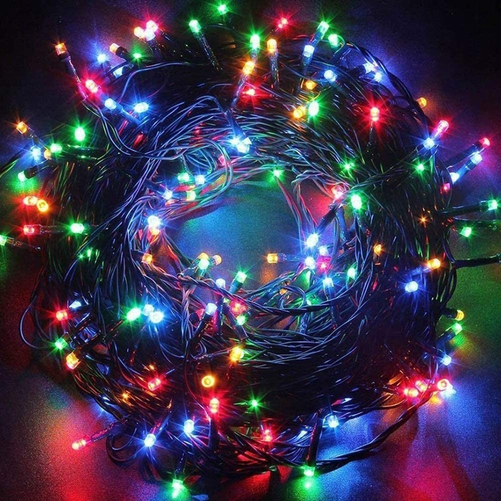 Instalatie Craciun, 30 m, 858 Led-uri ,Franjuri, Multicolor, 8 jocuri de lumini, Transformator cu telecomanda, Interconectabila, Prelungitor 3 m inclus, Fir Alb