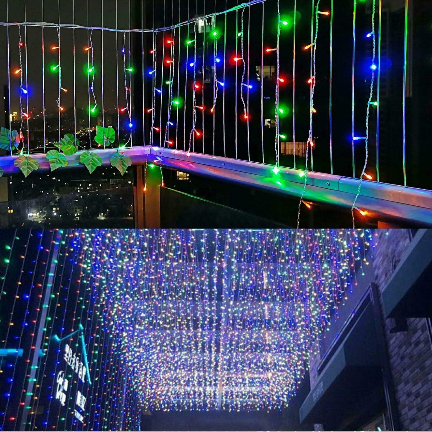 Instalatie Craciun, 30 m, 858 Led-uri ,Franjuri, Multicolor, 8 jocuri de lumini, Transformator cu telecomanda, Interconectabila, Prelungitor 3 m inclus, Fir Alb