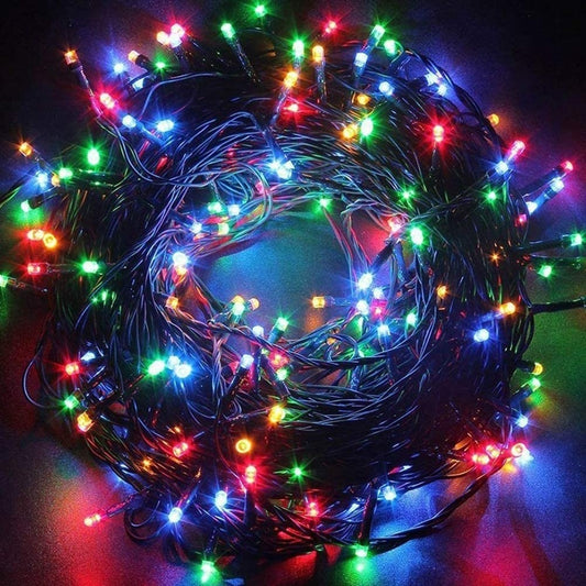 Instalatie Craciun, 30 m, 858 Led-uri ,Franjuri, Multicolor, 8 jocuri de lumini, Transformator cu telecomanda, Interconectabila, Prelungitor 5 m inclus, Fir Alb
