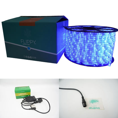 Instalatie Craciun, 4 m, 96 Led-uri, Furtun Luminos, Albastru, Transformator, 8 jocuri de lumini, Sectionabila, 220 V
