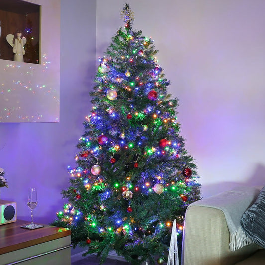 Instalatie Craciun, 90 m, 900 Led-uri ,Liniara, Multicolor, 8 jocuri de lumini, Transformator, Interconectabila, Prelungitor 3 m inclus, Fir Verde