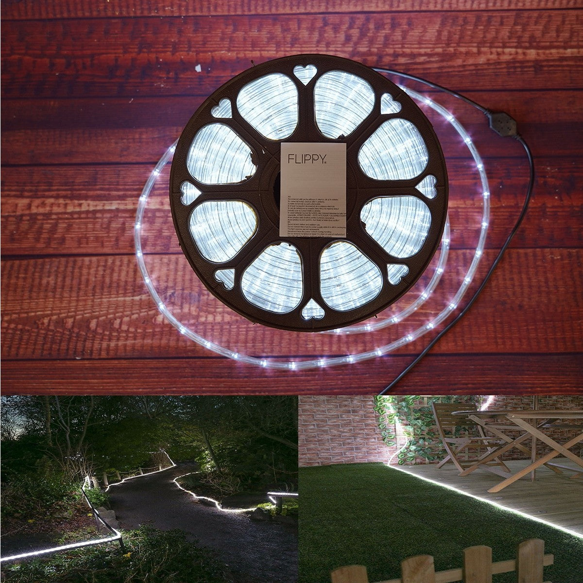 Instalatie Craciun, 96 m, 2304 Led-uri, Furtun Luminos, Alb rece, Transformator, 8 jocuri de lumini, Sectionabila, 220 V