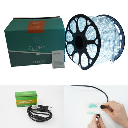 Instalatie Craciun, 96 m, 2304 Led-uri, Furtun Luminos, Alb rece, Transformator, Sectionabila, 220 V