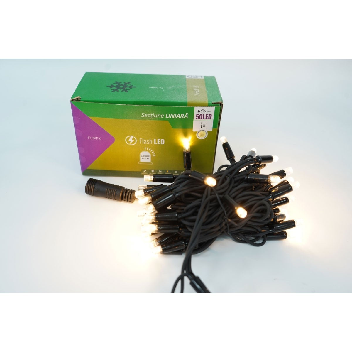 Instalatie Craciun Profesionala de Exterior IP65, 10 m, 100 Led-uri Mari ,Liniara, Alb cald, Interconectabila, Prelungitor 1.5 m inclus, Fir Negru