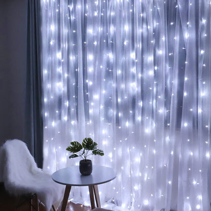 Instalatie Craciun, Tip Perdea, IP44, 2 m x 2 m, 240 LED-uri, Alb rece, 8 jocuri de lumini, Transformator cu telecomanda, Interconectabila, Prelungitor 3 m inclus, Fir transparent, Interior/ Exterior