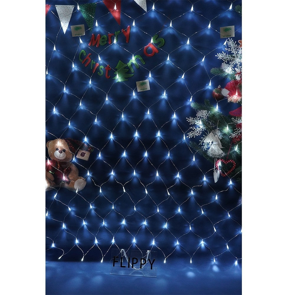 Instalatie Craciun, Tip Plasa, IP 44, 17 x 1 m, 880 LED-uri, Alb rece, 8 jocuri de lumini, Transformator fara telecomanda, Interconectabila, Prelungitor 3 m inclus, Fir transparent