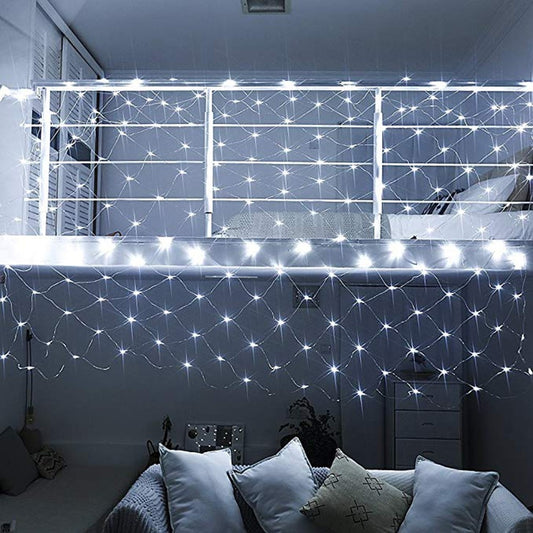 Instalatie Craciun, Tip Plasa, IP 44, 20 x 1 m, 1040 LED-uri, Alb rece, 8 jocuri de lumini, Transformator cu telecomanda, Interconectabila, Prelungitor 5 m inclus, Fir transparent