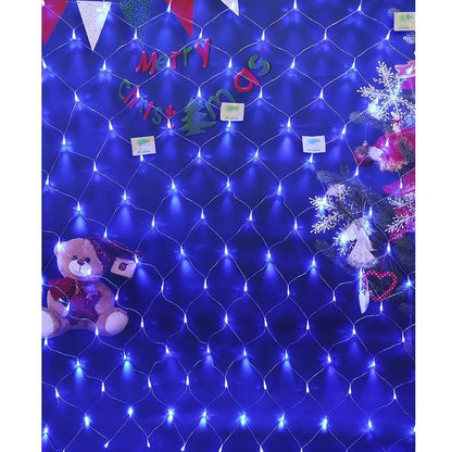 Instalatie Craciun, Tip Plasa, IP 44, 28 x 1 m, 1120 LED-uri, Albastru, 8 jocuri de lumini, Transformator cu telecomanda, Interconectabila, Prelungitor 5 m inclus, Fir transparent