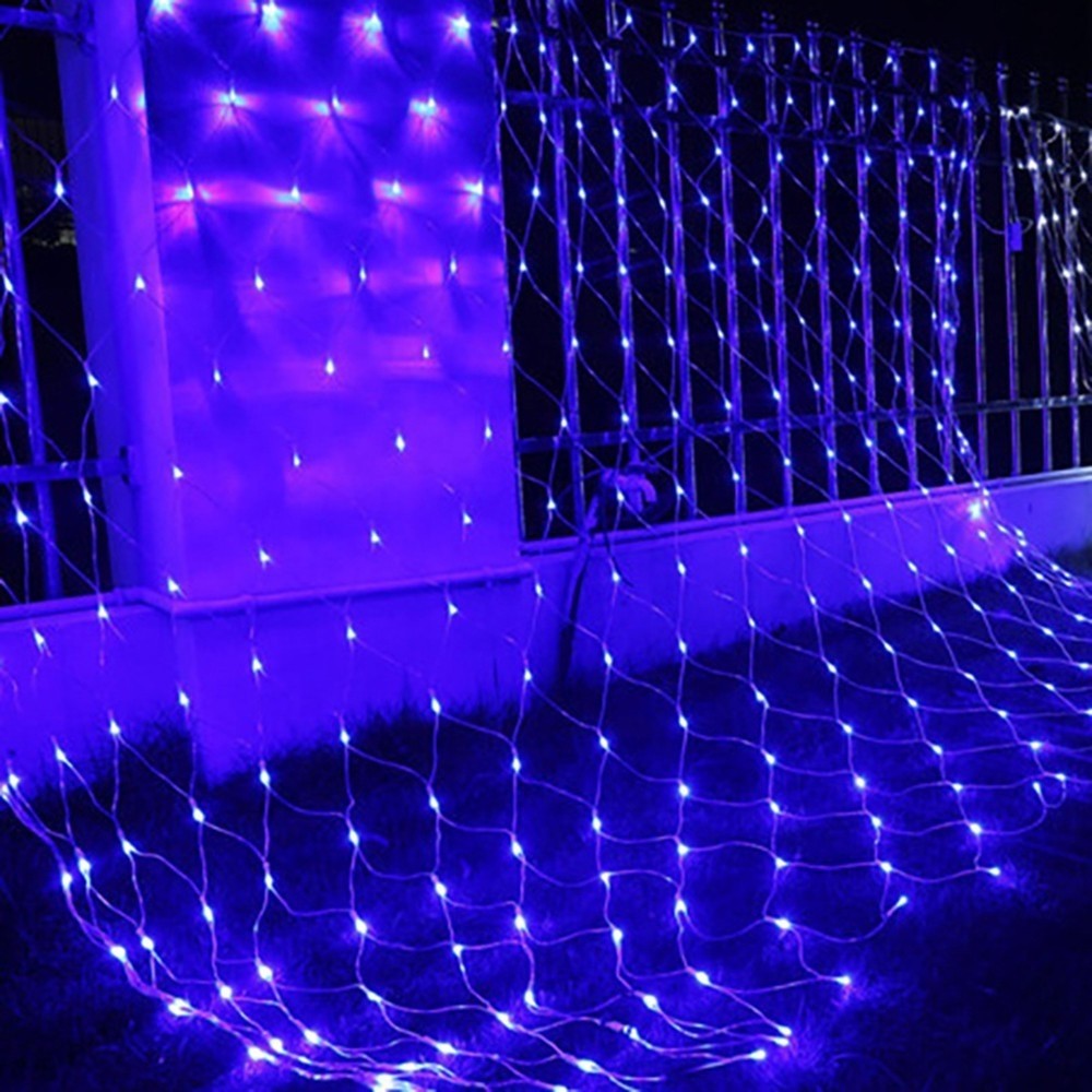 Instalatie Craciun, Tip Plasa, IP 44, 28 x 1 m, 1120 LED-uri, Albastru, 8 jocuri de lumini, Transformator fara telecomanda, Interconectabila, Prelungitor 5 m inclus, Fir transparent