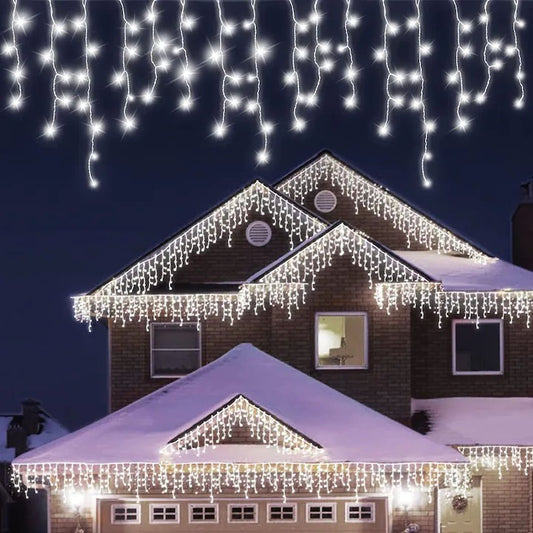 Instalatie Craciun Tip Turturi, 10 m, IP44, 286 Led-uri, Alb rece, 8 jocuri de lumini, Interconectabila, Prelungitor 5 m inclus, Fir Cupru, Interior/Exterior