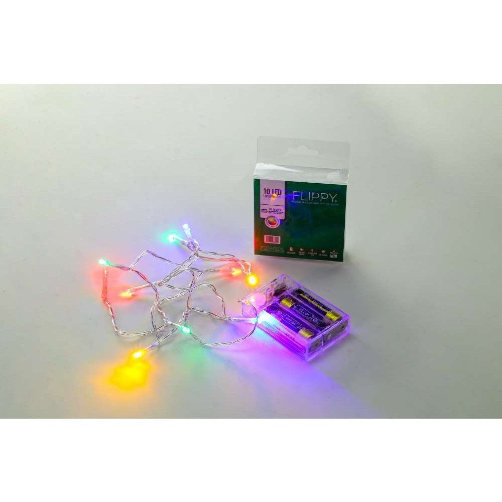 Instalatie de Craciun, Liniara, 1 m, Baterii, 10 LED-uri, Multicolor, 2 Jocuri de Lumini, Fir Transparent, Interior/Exterior