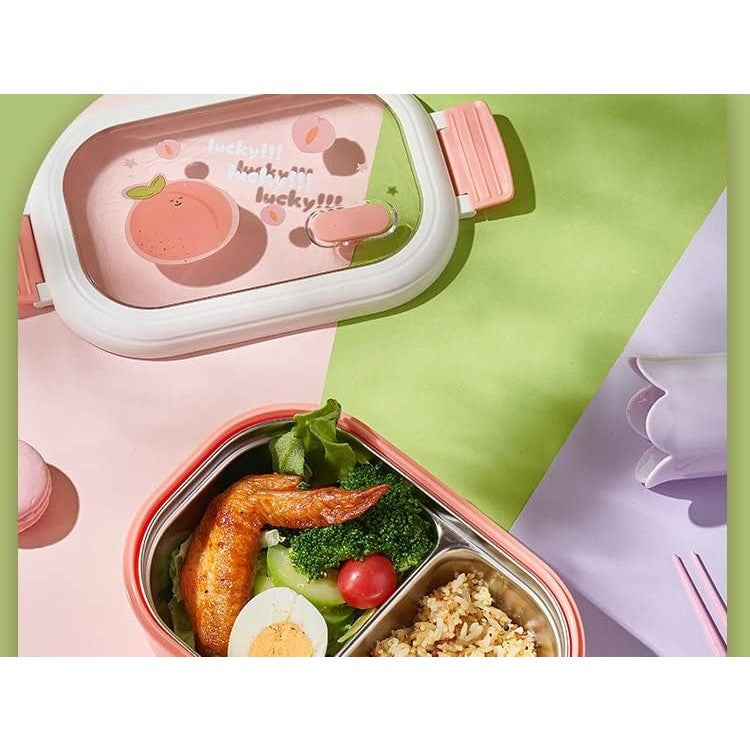 Cutie pentru Pranz sau Gustari, cu Doua Compartimente, pentru Copii si Adulti, Etansare, PP, Perfect pentru Scoala si Birou, 1000 mL, 22.5x14.5x8 cm, Roz