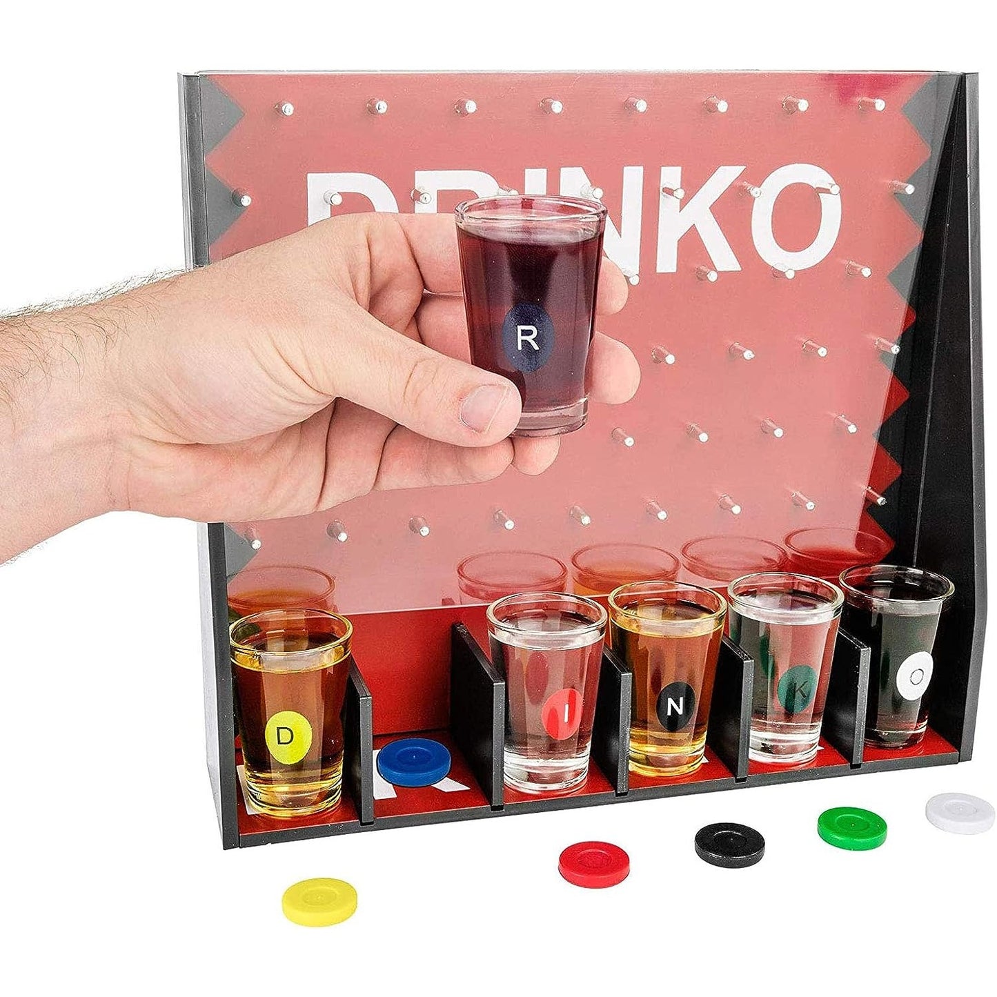 Joc de Baut Gravitational, pentru Petreceri, Interactiv, pana la 6 Jucatori, Pahare de Shot Incluse, 25.5 x 6.7 x 27.5 cm, Rosu